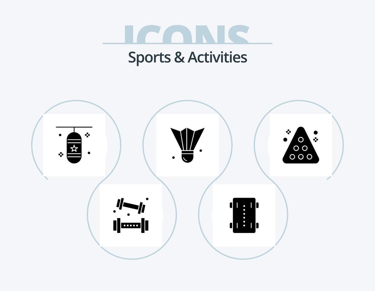 diseño de iconos del paquete de iconos de glifo de deportes y actividades 5. volante de plumas. bádminton. patines de ruedas. Deportes. caja de punzonado vector