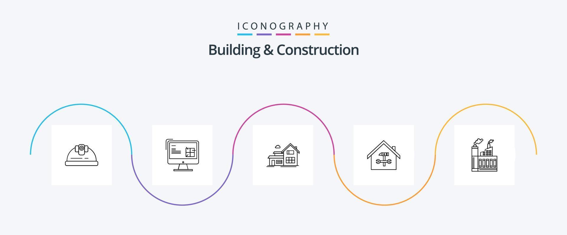 Building And Construction Line 5 Icon Pack Including hammer. construction. design. building. appartment vector