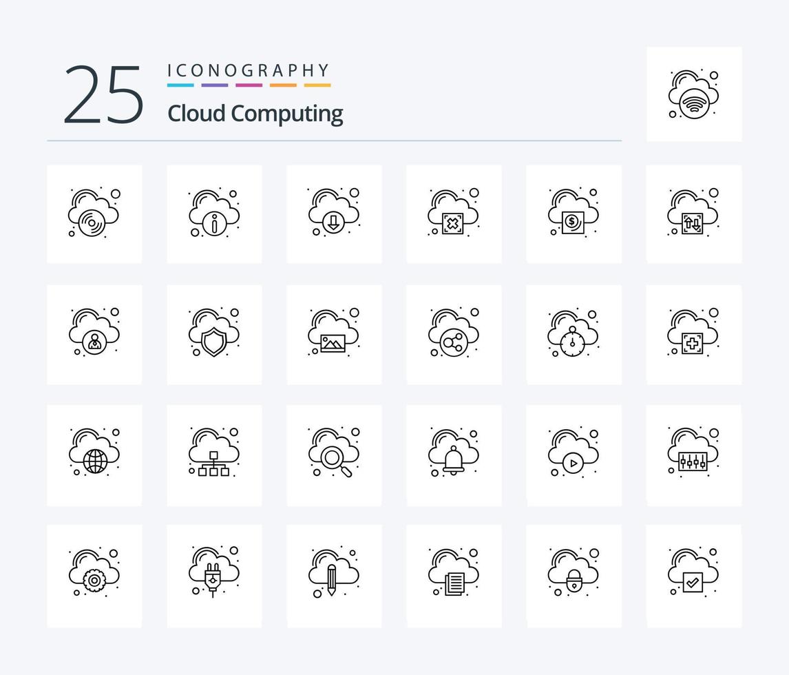 Cloud Computing 25 Line icon pack including cloud. cross. download. warning. cloud vector
