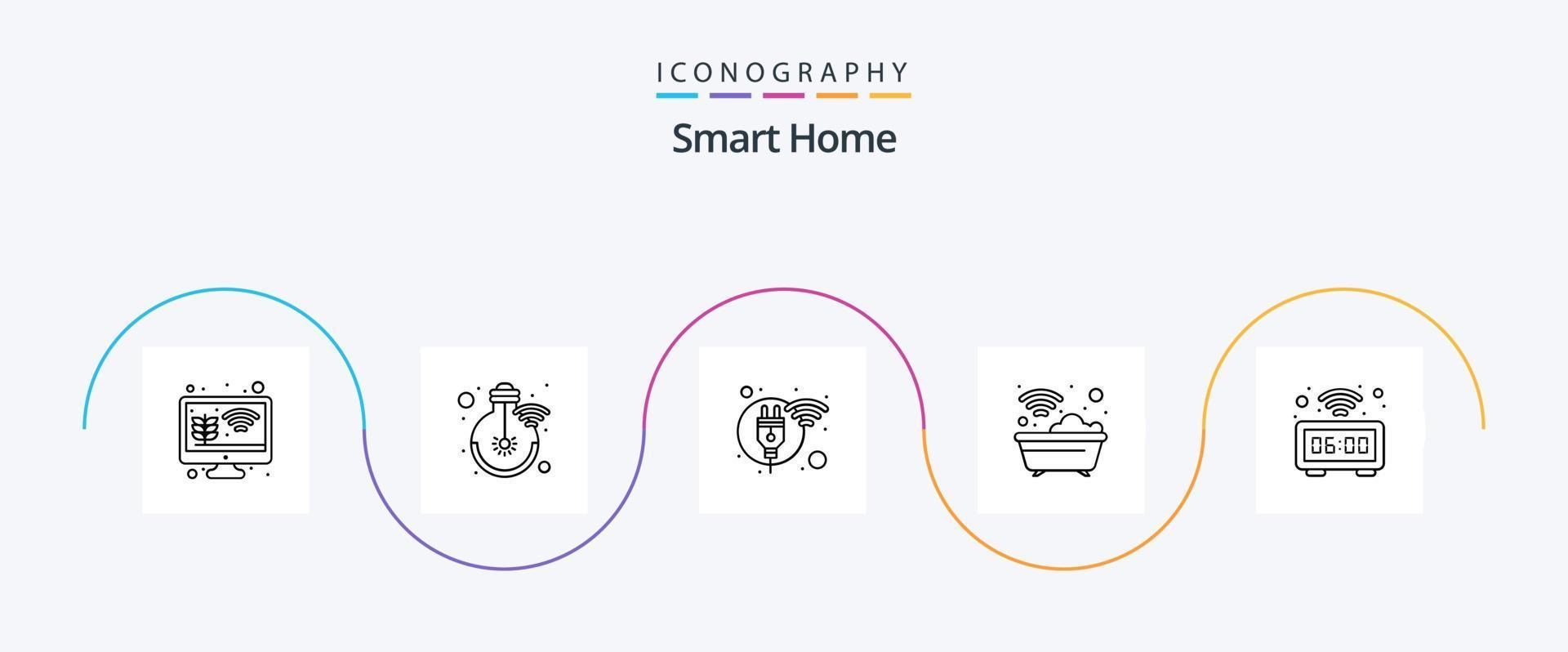Smart Home Line 5 Icon Pack Including smart. bath. light. smart. power vector
