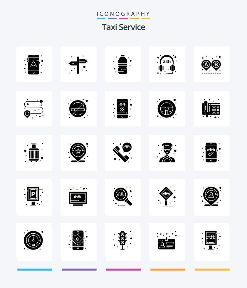 Creative Taxi Service 25 Glyph Solid Black icon pack  Such As point. route. water bottle. road. survice vector