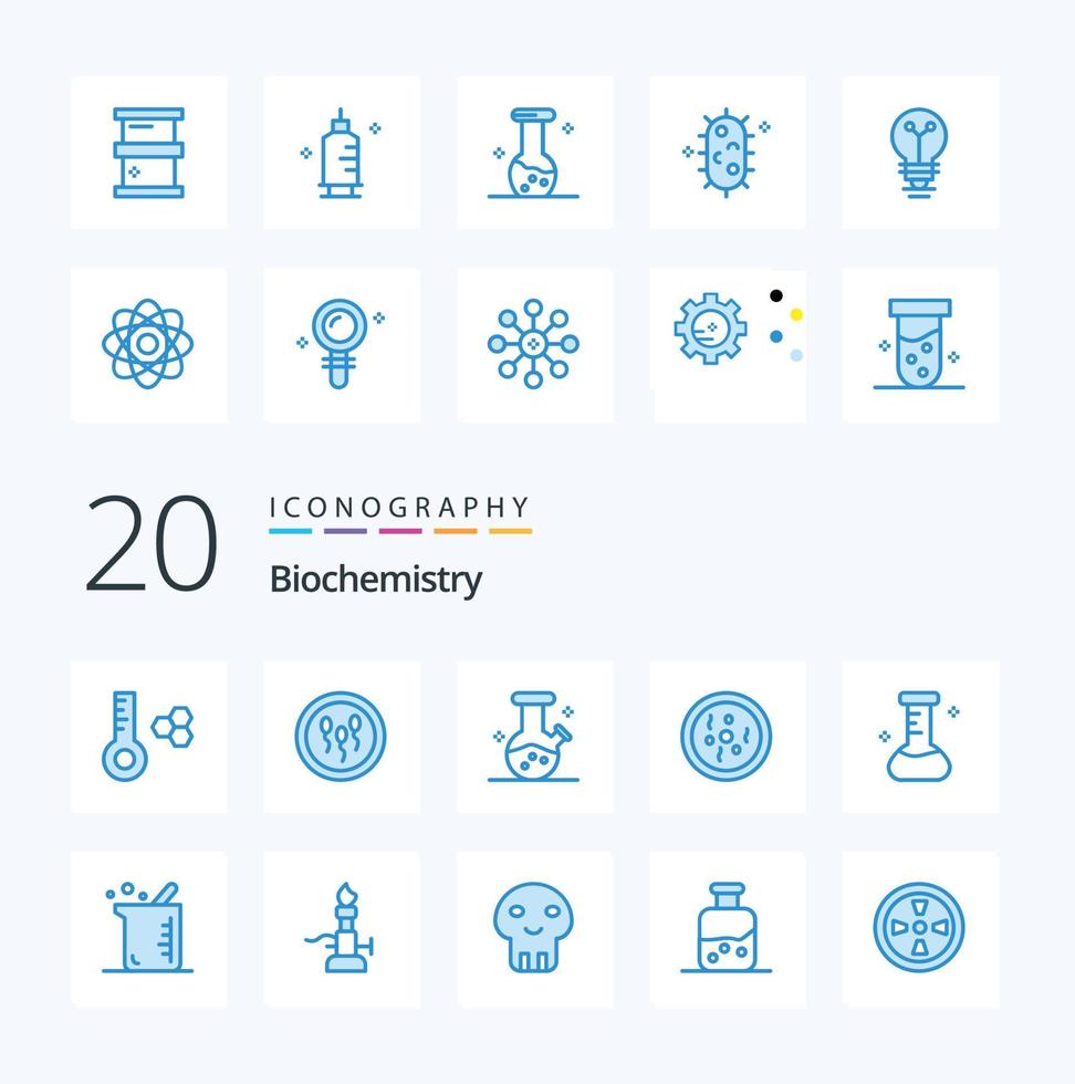 20 Biochemistry Blue Color icon Pack like laboratory chemical demo flask science dish vector