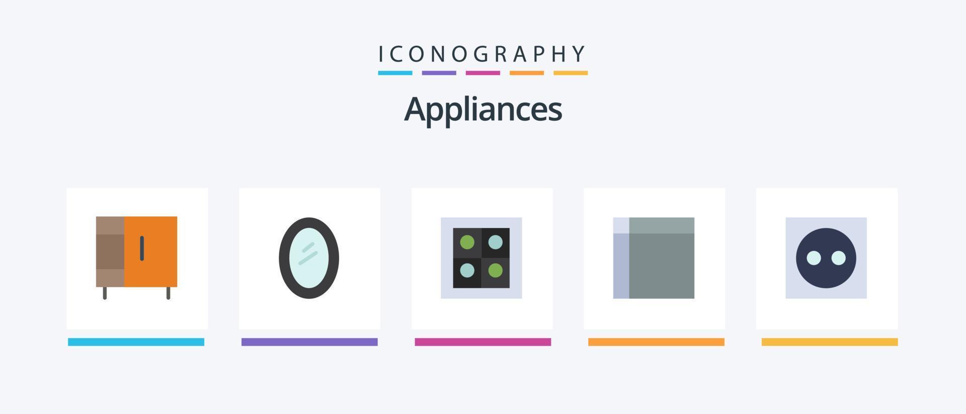 Appliances Flat 5 Icon Pack Including apartment. home ware. mirror. home. appliances. Creative Icons Design vector