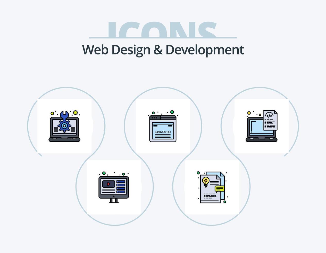 diseño web y línea de desarrollo paquete de iconos llenos 5 diseño de iconos. programación. codificación. preferencia. error. html vector