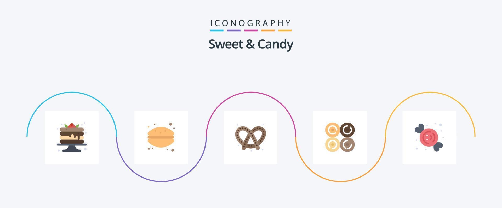 Sweet And Candy Flat 5 Icon Pack Including dessert. sweet. bake. food. donut vector