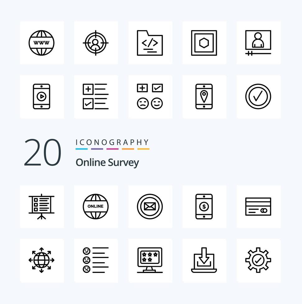 20 Online Survey Line icon Pack like  mobile  world dollar  chat vector