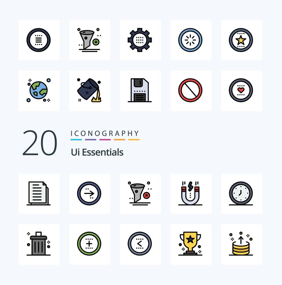 paquete de iconos de color relleno de línea esencial de 20 ui como interfaz interfaz creativa filtro de basura vector