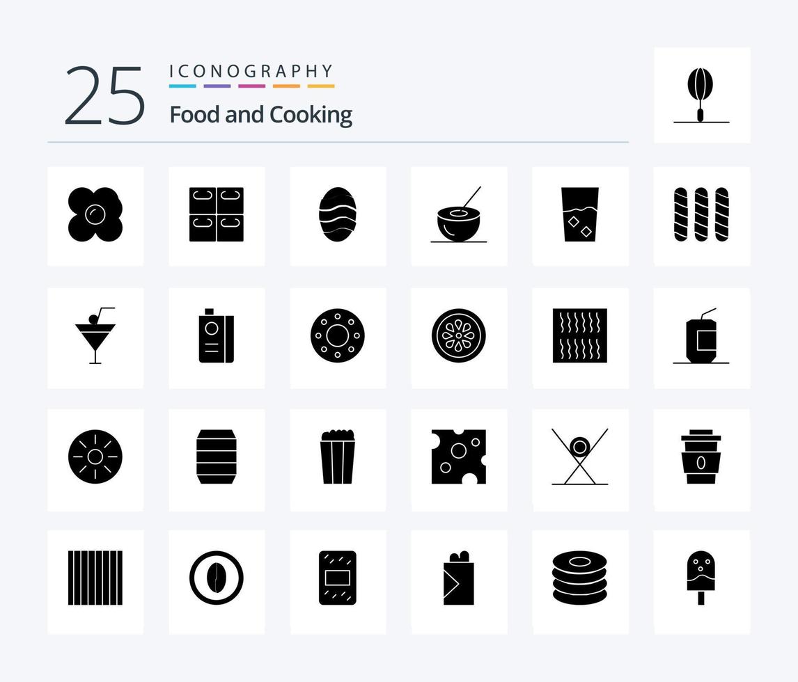 paquete de iconos de 25 glifos sólidos de comida que incluye cocina. hecho. alimento. y. beber vector