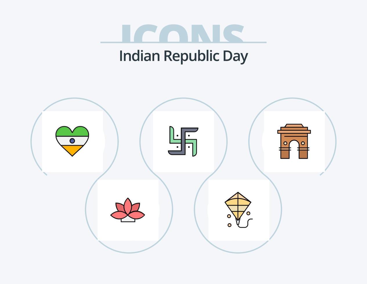 Indian Republic Day Line Filled Icon Pack 5 Icon Design. crackers. celebrate. culture. temple. indian vector