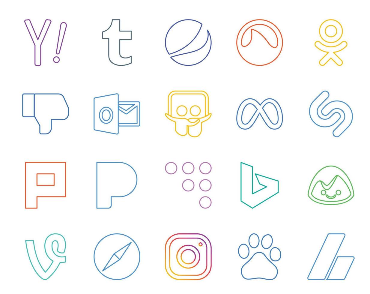 20 Social Media Icon Pack Including vine bing slideshare coderwall plurk vector
