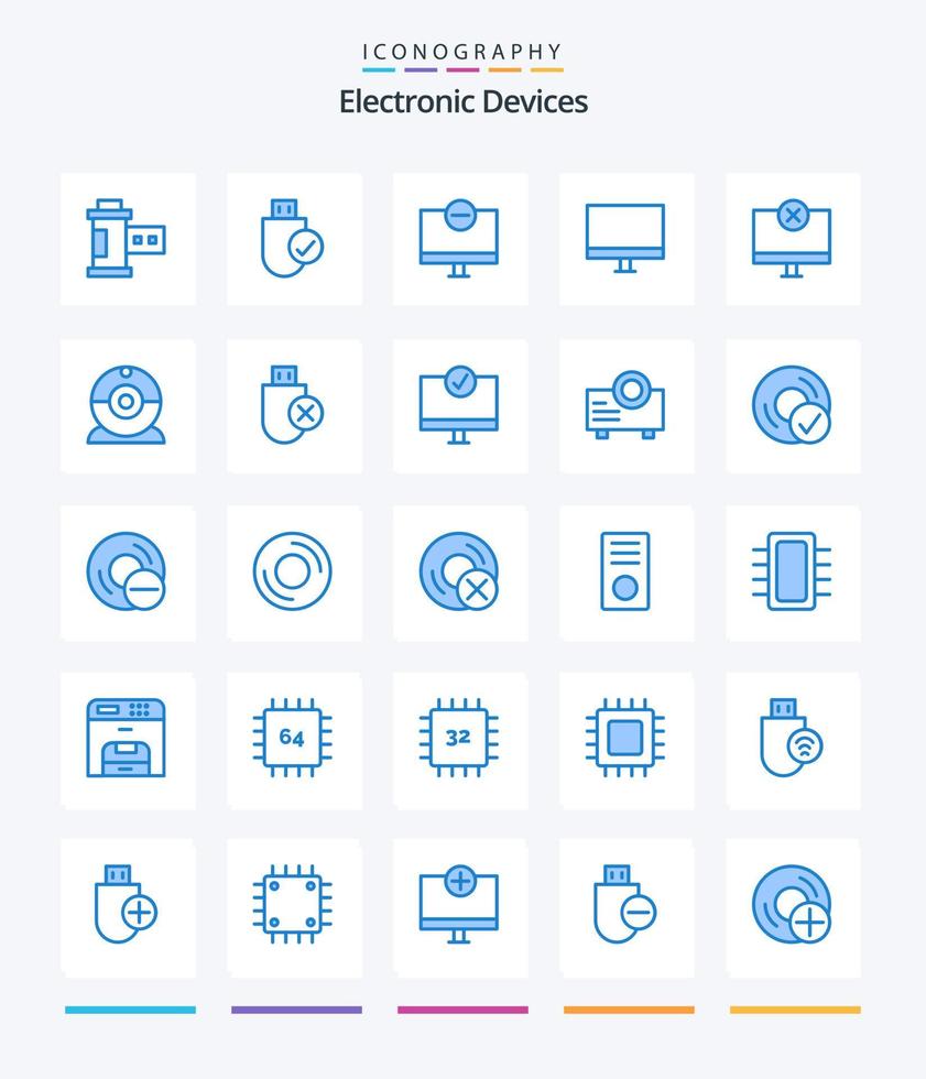 Creative Devices 25 Blue icon pack  Such As computers. camera. stick. cam. hardware vector