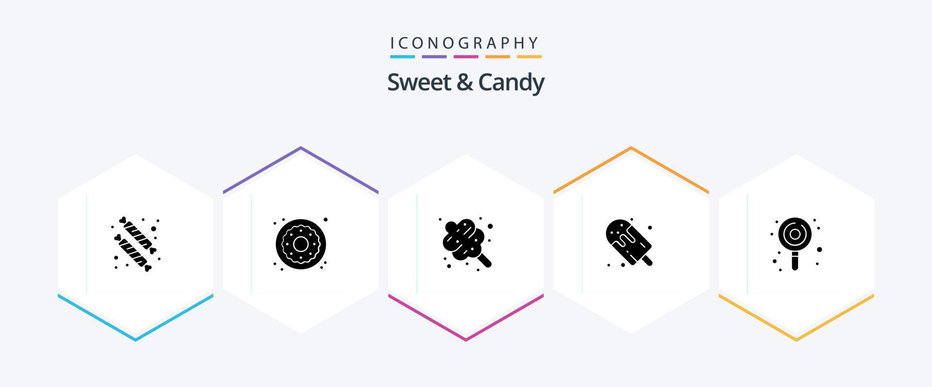 Sweet And Candy 25 Glyph icon pack including candy. popsicle. cotton candy. food. candy vector