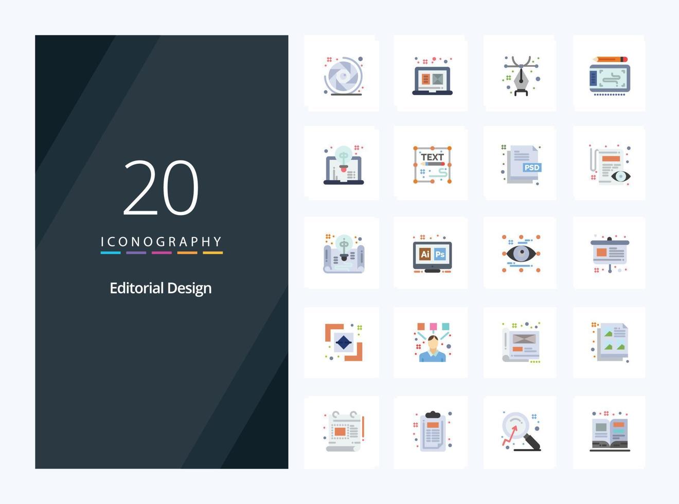 20 Editorial Design Flat Color icon for presentation vector