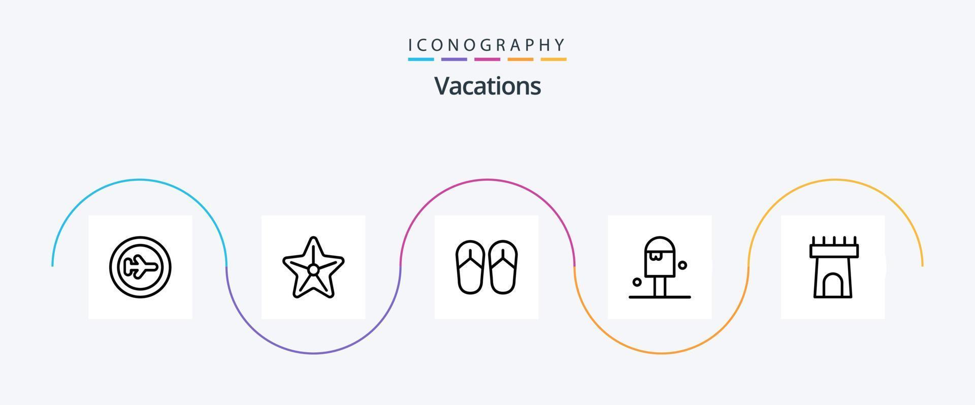 Vacations Line 5 Icon Pack Including ice cream . beach . star . foot vector