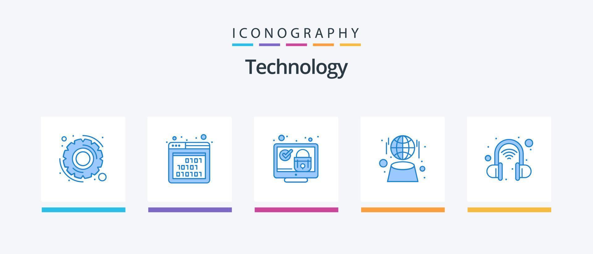 Technology Blue 5 Icon Pack Including technology. network. screen. hologram. digital. Creative Icons Design vector