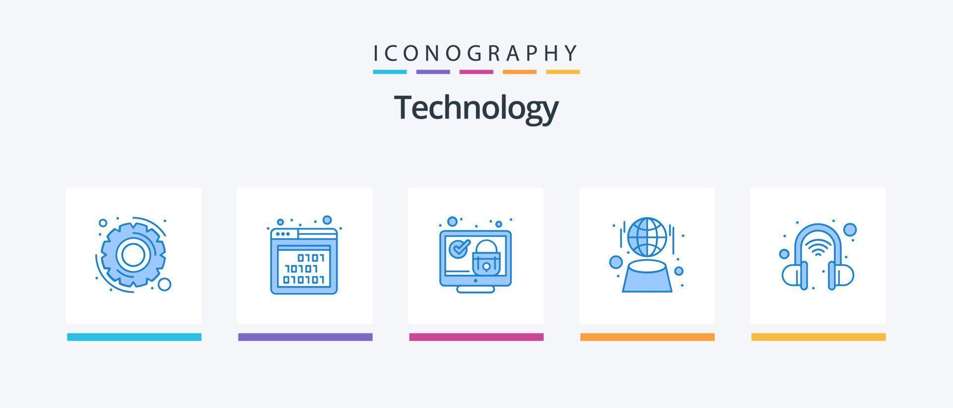 Technology Blue 5 Icon Pack Including technology. network. screen. hologram. digital. Creative Icons Design vector