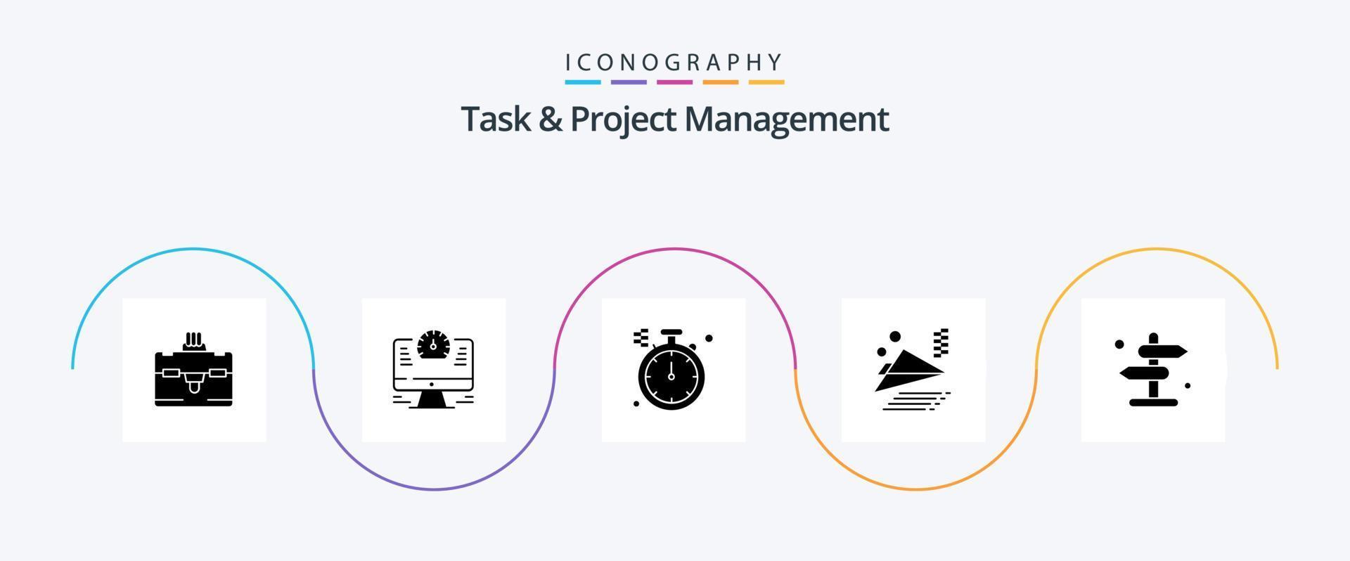 Task And Project Management Glyph 5 Icon Pack Including . paper plane . watch. airplane . north vector