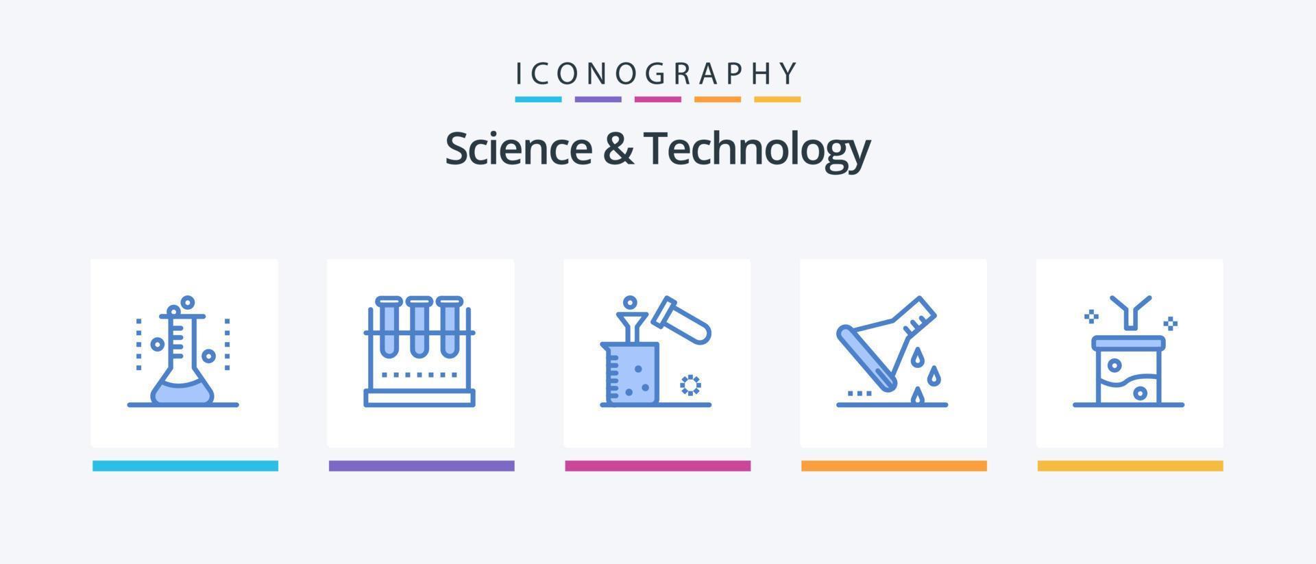 Science And Technology Blue 5 Icon Pack Including data filtering. big data and science concept. test tube. test tube. lab glassware. Creative Icons Design vector