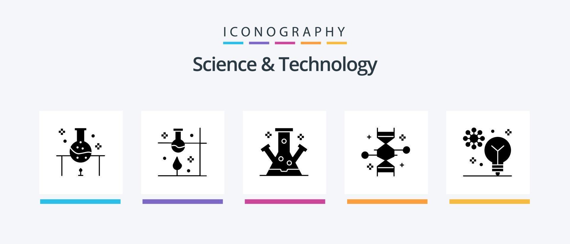Science And Technology Glyph 5 Icon Pack Including deep learning. artificial intelligence. science. genetic research. genetic engineering. Creative Icons Design vector