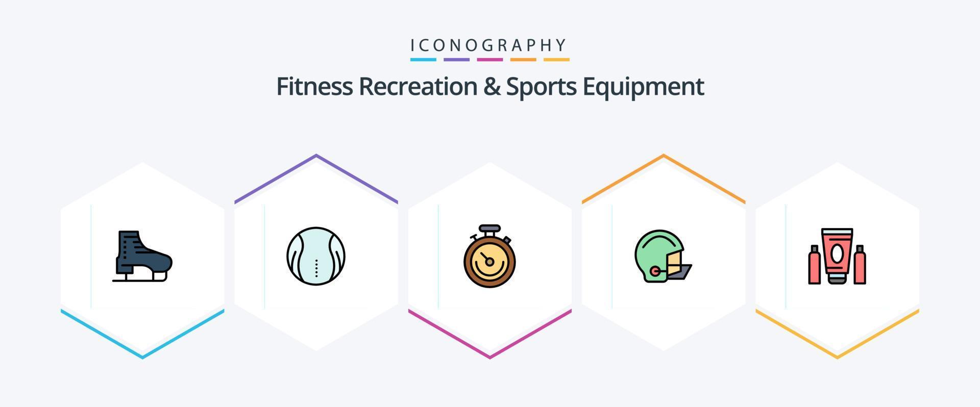 Fitness Recreation And Sports Equipment 25 FilledLine icon pack including protective. football. game. equipment. time vector