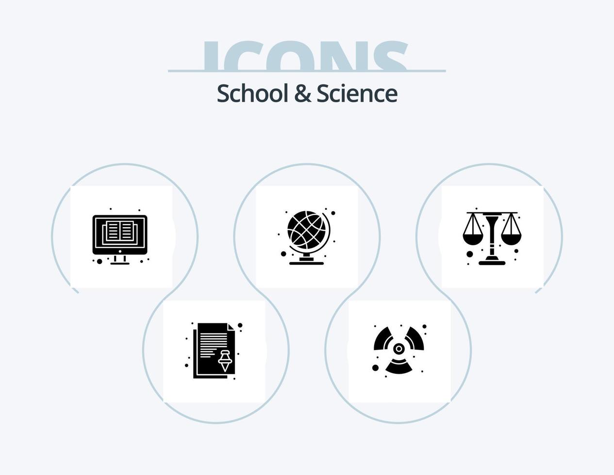 School And Science Glyph Icon Pack 5 Icon Design. scale. book. globe. education vector