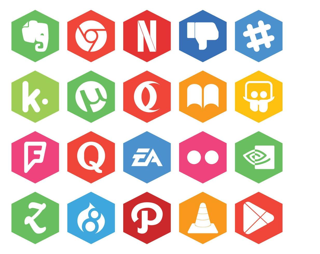 Paquete de 20 íconos de redes sociales que incluye flickr ea opera electronics arts quora vector