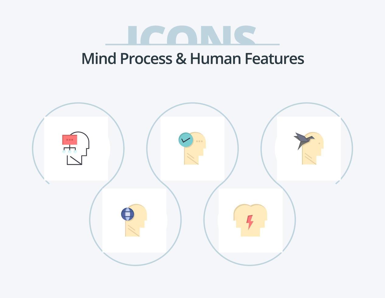 Mind Process And Human Features Flat Icon Pack 5 Icon Design. imagination form. solution. mind. head. head vector