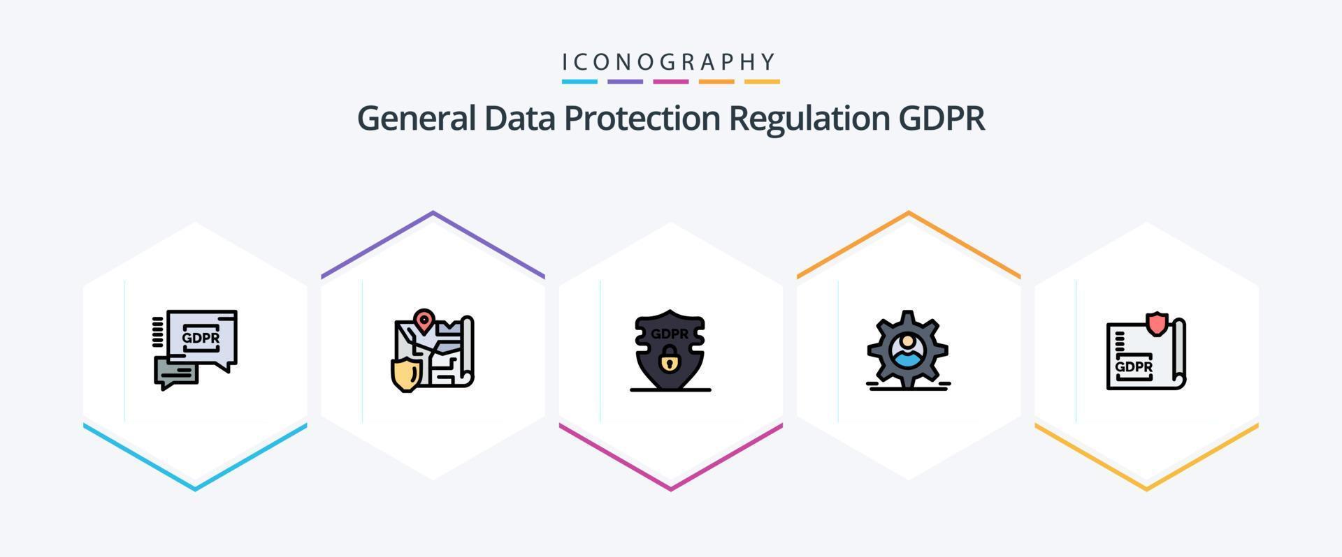 Gdpr 25 FilledLine icon pack including lock. document. gdpr. man. data vector