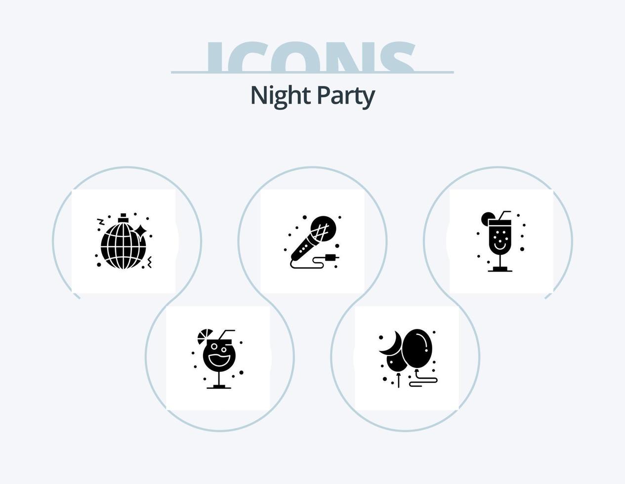 Night Party Glyph Icon Pack 5 Icon Design. night. night. music. studio. microphone vector