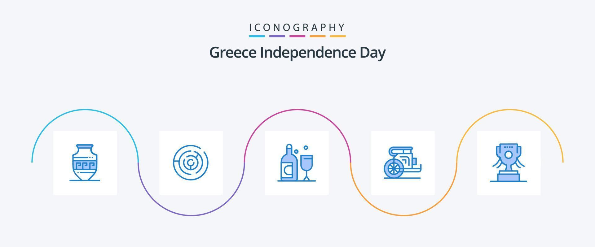 paquete de iconos azul 5 del día de la independencia de grecia que incluye taza. Grecia. botella. Príncipe. caballos vector