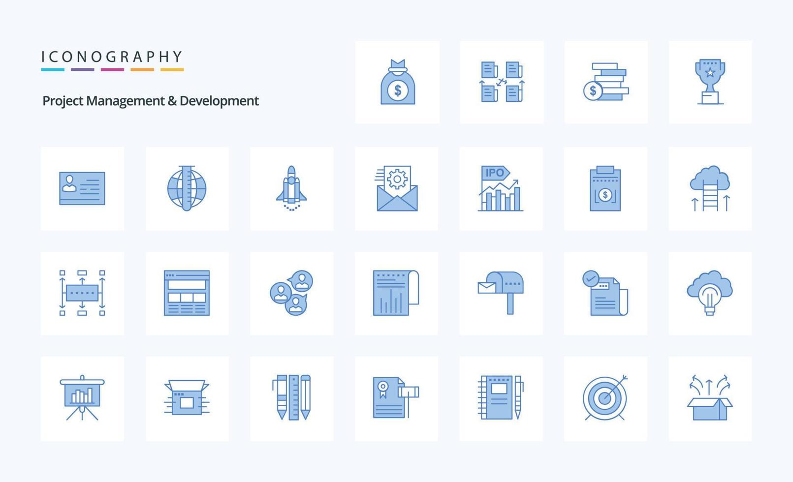 25 Project Management And Development Blue icon pack vector