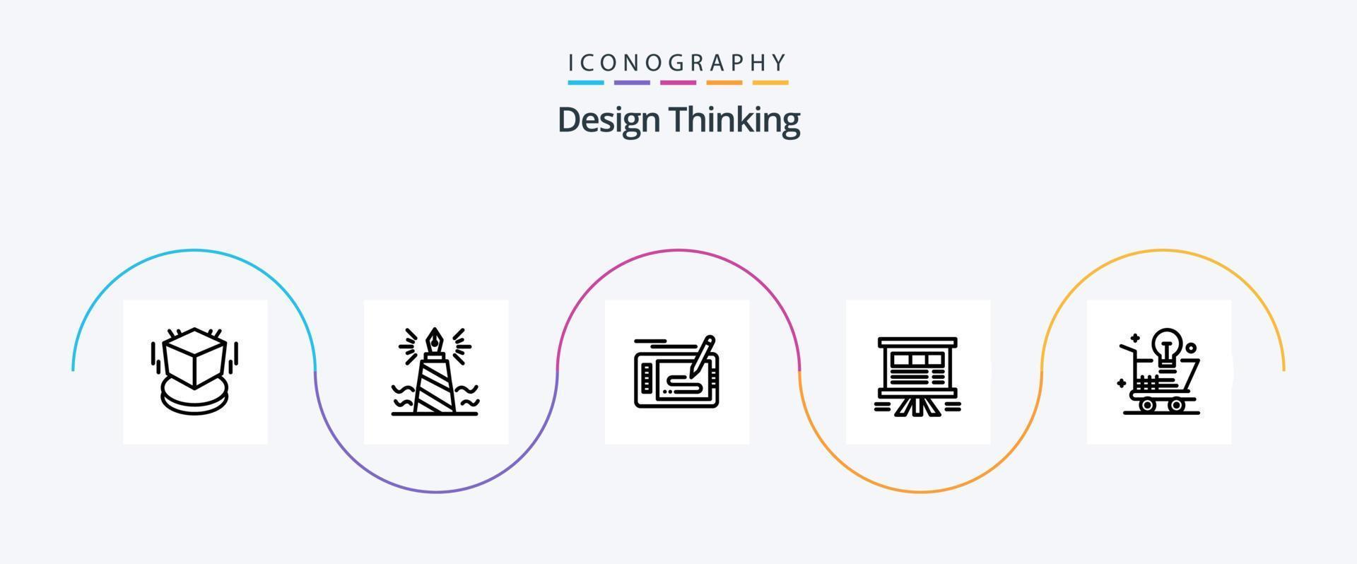 Design Thinking Line 5 Icon Pack Including presentation. analytics. nib. pad. pencil vector