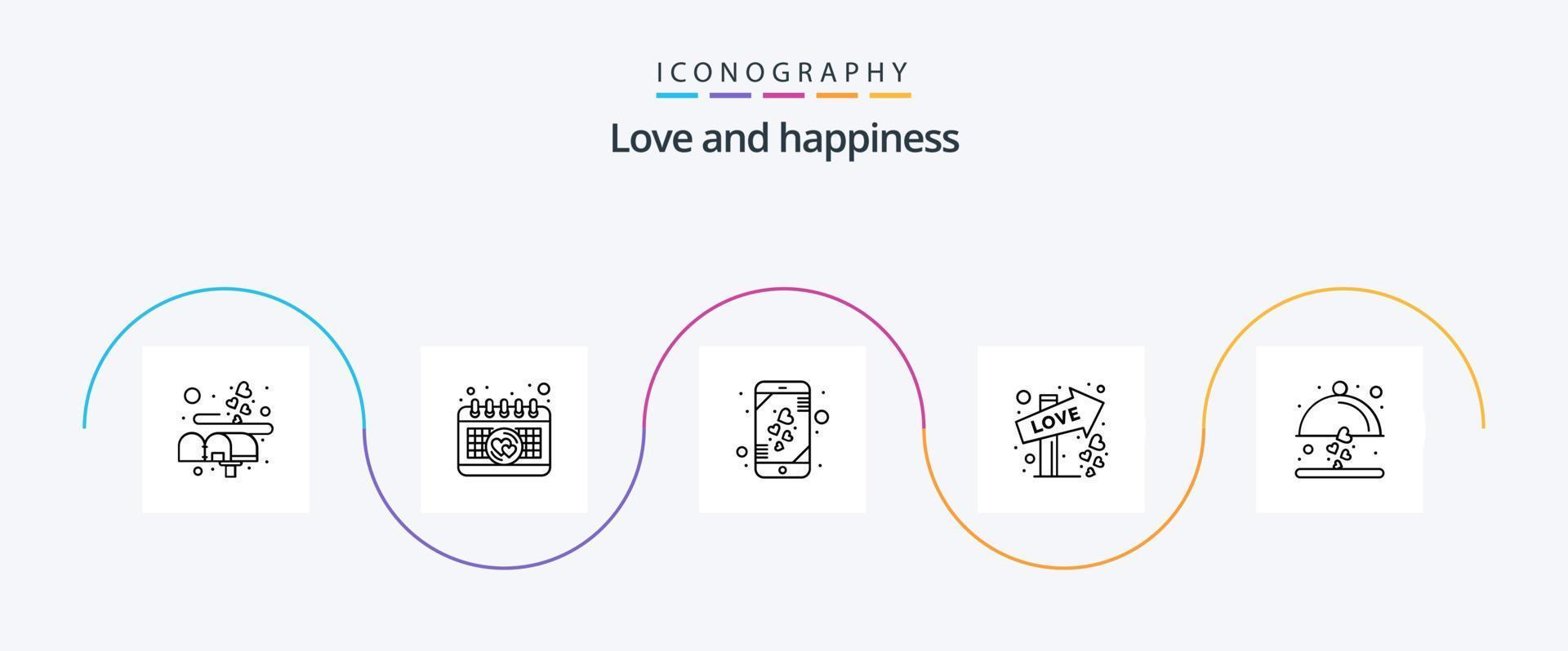 paquete de iconos de la línea de amor 5 que incluye amor. plato. amar. fecha. amar vector