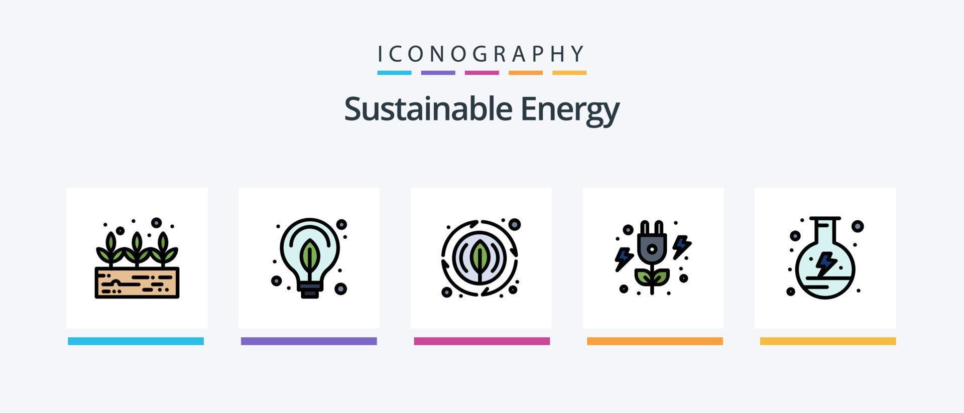 la línea de energía sostenible llenó un paquete de 5 íconos que incluye la naturaleza. energía. matraz. fuerza. primavera. diseño de iconos creativos vector