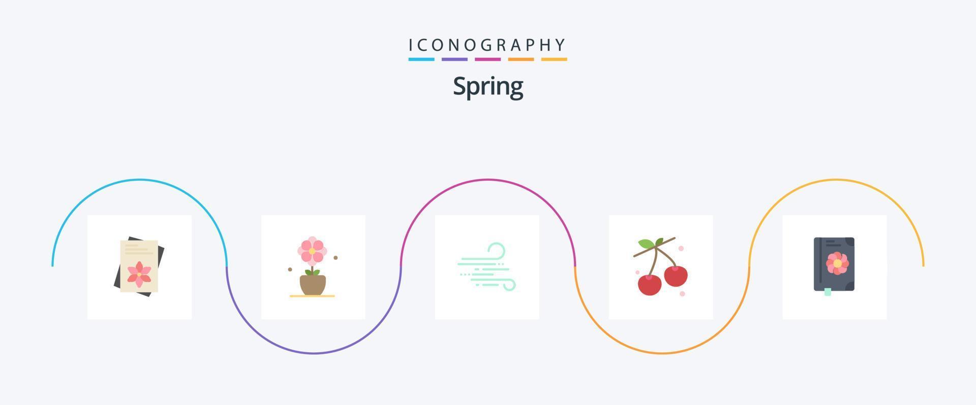 Spring Flat 5 Icon Pack Including flower. spring. blow. food. berry vector