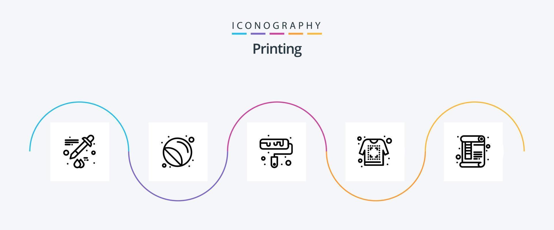 Printing Line 5 Icon Pack Including paper. document. brush. sketch. printing vector