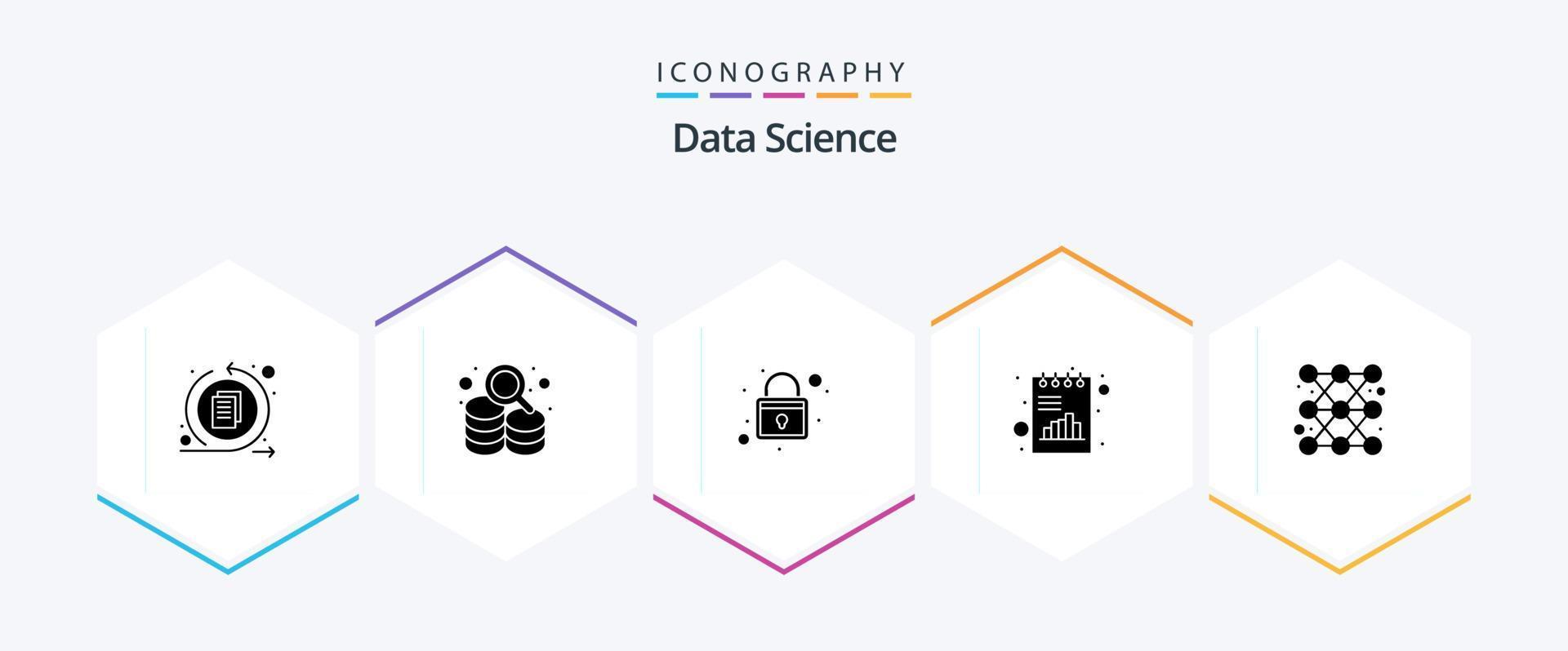 paquete de iconos de 25 glifos de ciencia de datos que incluye gráfico. cuadro. proteccion. grafico. analítica vector