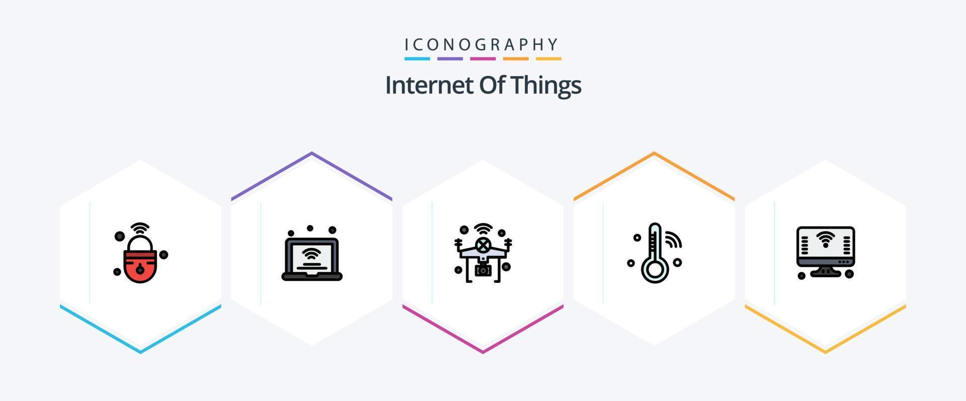 internet de las cosas paquete de iconos de 25 líneas completas que incluye temperatura. Internet de las Cosas. iot Wifi. iot vector
