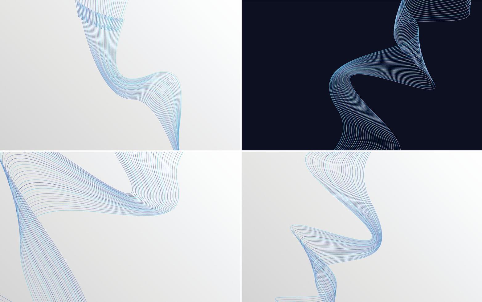 Create a modern and sleek look with a set of 4 abstract waving line backgrounds vector
