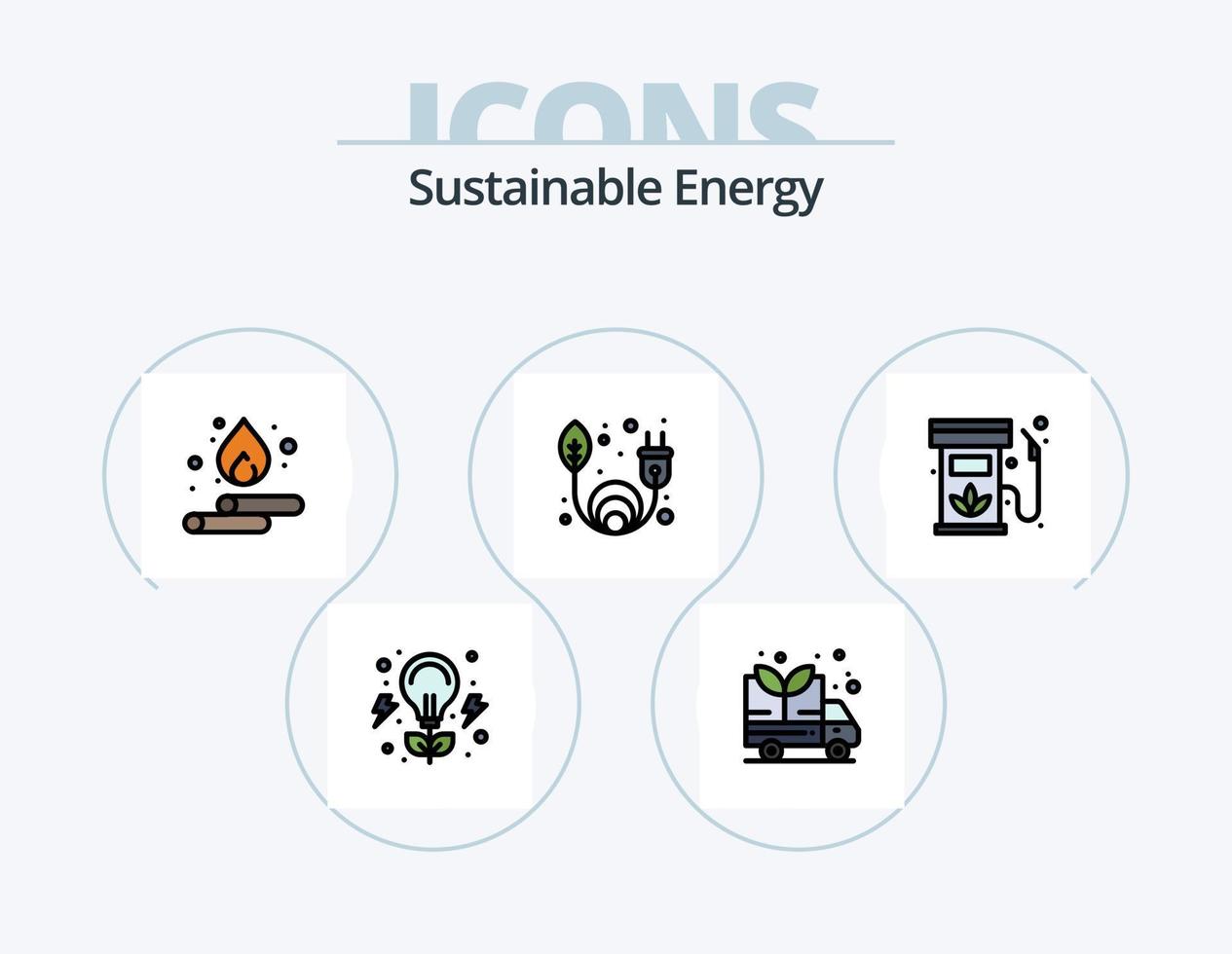 paquete de iconos lleno de línea de energía sostenible 5 diseño de iconos. planta. ecología. hoja. tierra. fuerza vector