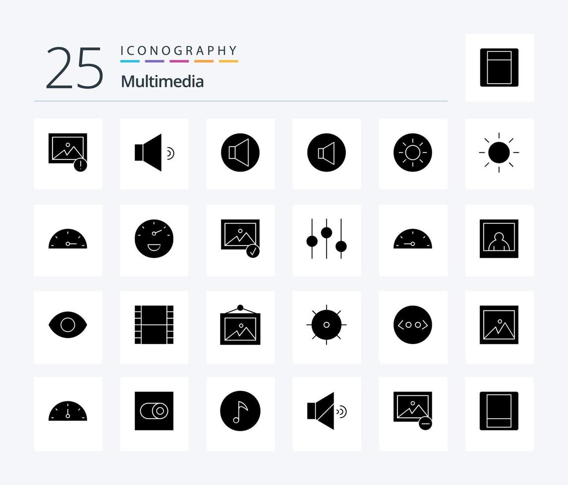 Multimedia 25 Solid Glyph icon pack including dash. options. gauge. controls. photo vector