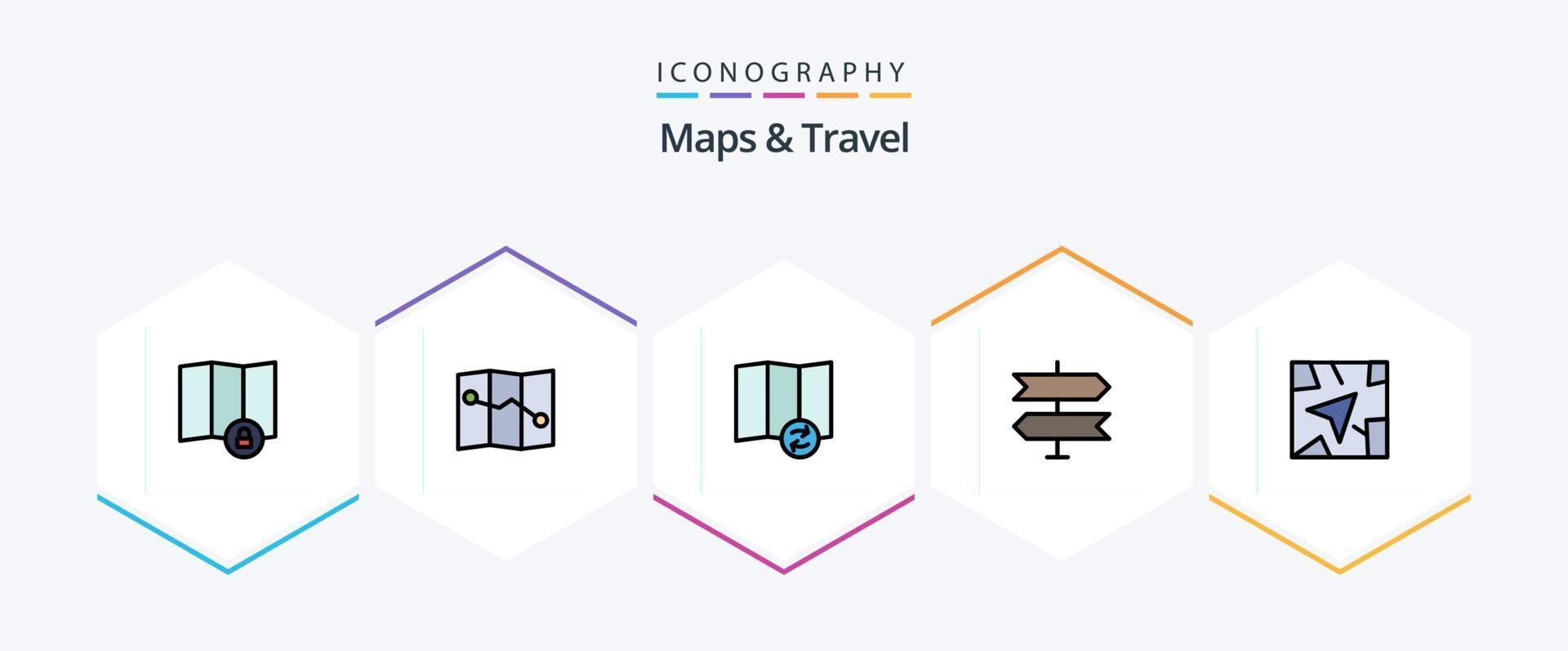 Maps and Travel 25 FilledLine icon pack including . direction. . navigation vector