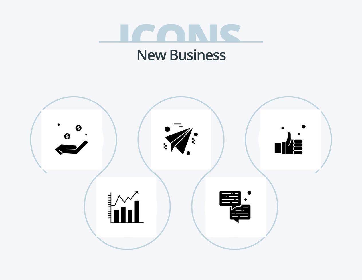 New Business Glyph Icon Pack 5 Icon Design. plane . communication . hand. currency vector