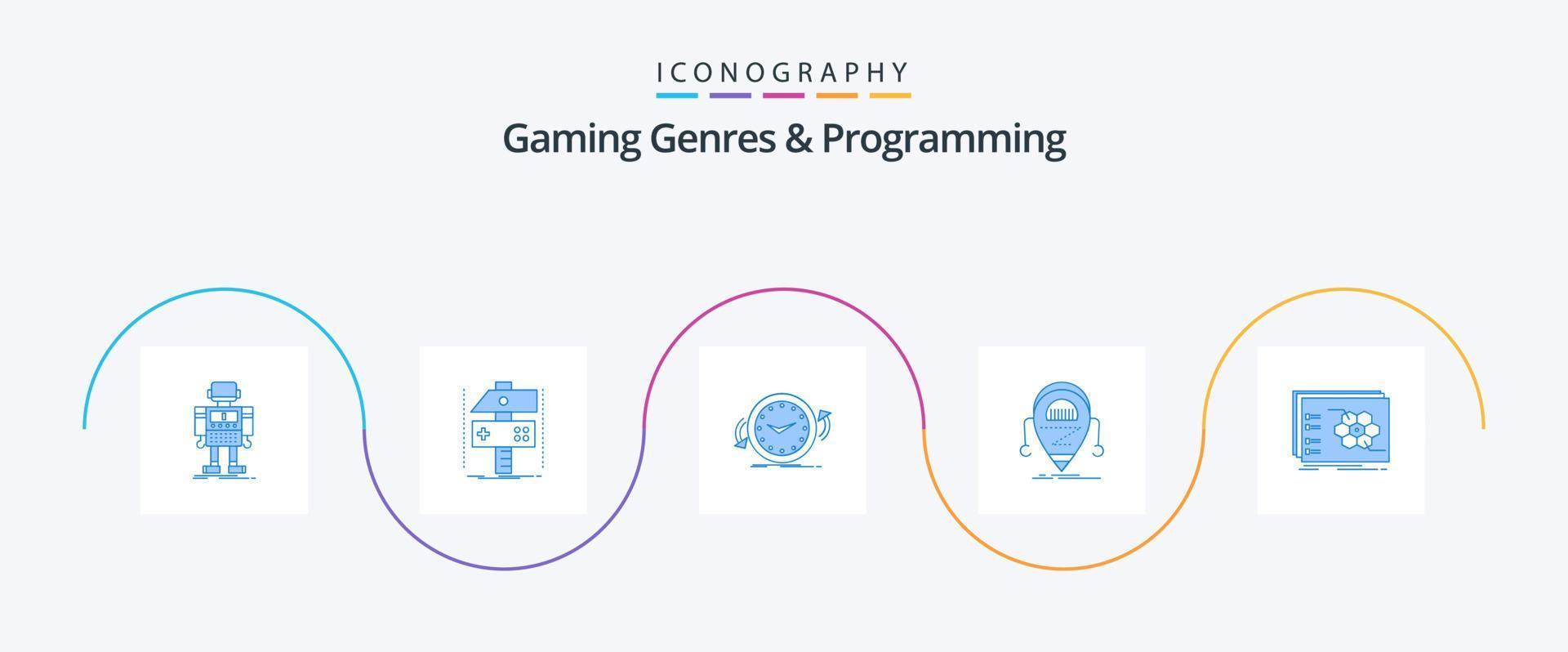 Gaming Genres And Programming Blue 5 Icon Pack Including droid. android. developer. time. clockwise vector