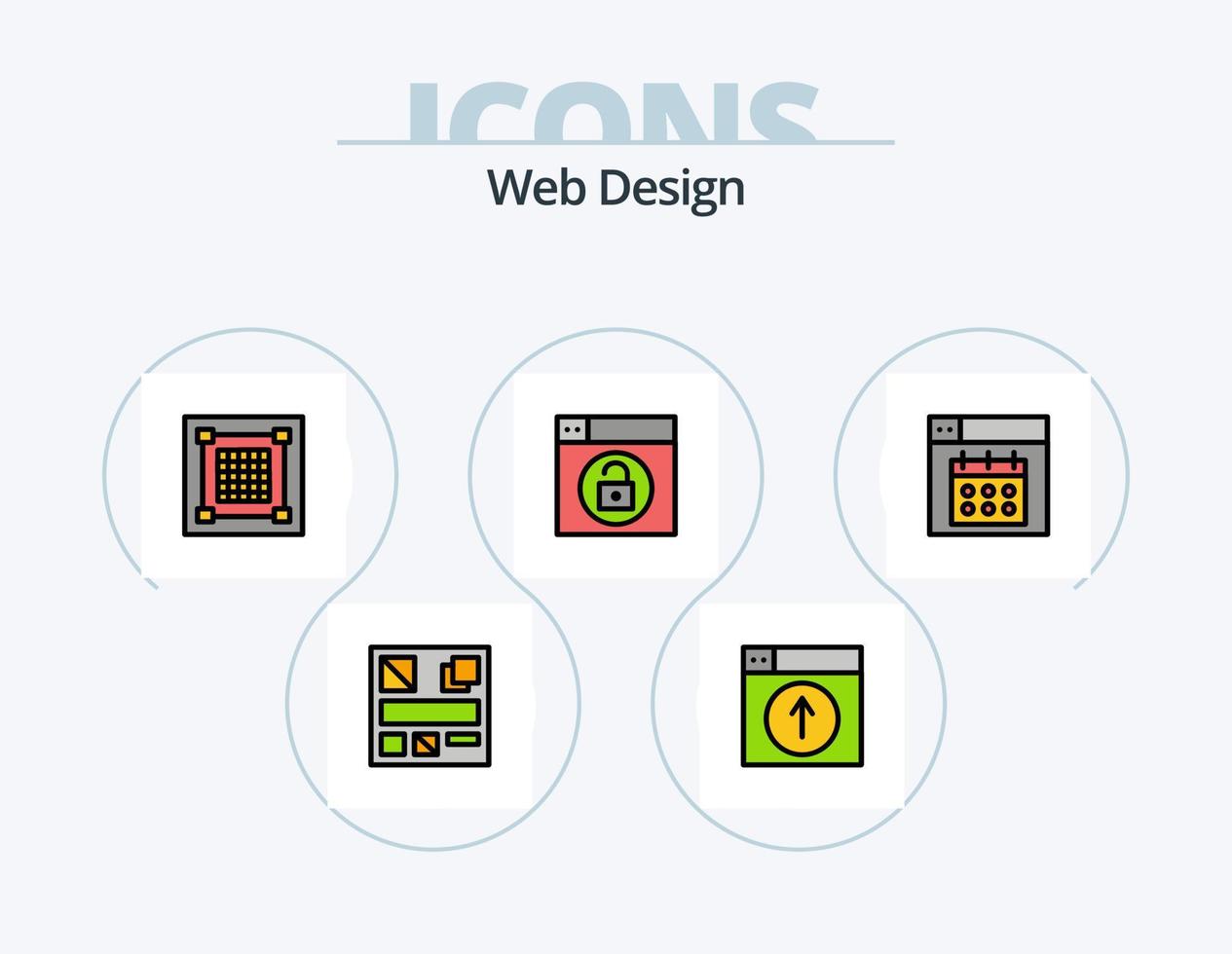 línea de diseño web paquete de iconos llenos 5 diseño de iconos. Bosquejo. software. fecha. área. grafico vector