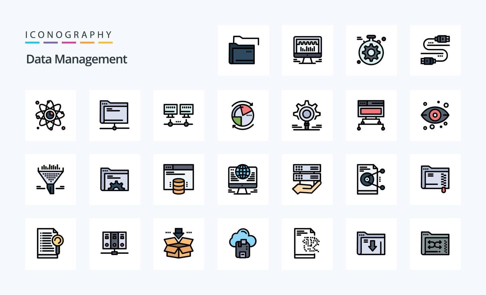 paquete de iconos de estilo lleno de línea de gestión de datos 25 vector
