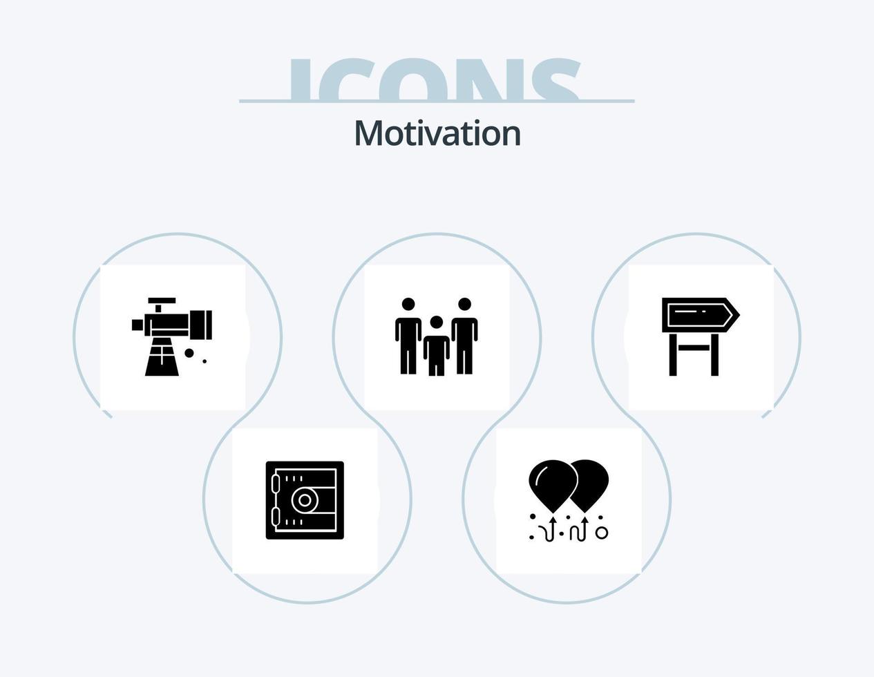 paquete de iconos de glifo de motivación 5 diseño de iconos. motivación. junta. espacio. dirección. niños vector