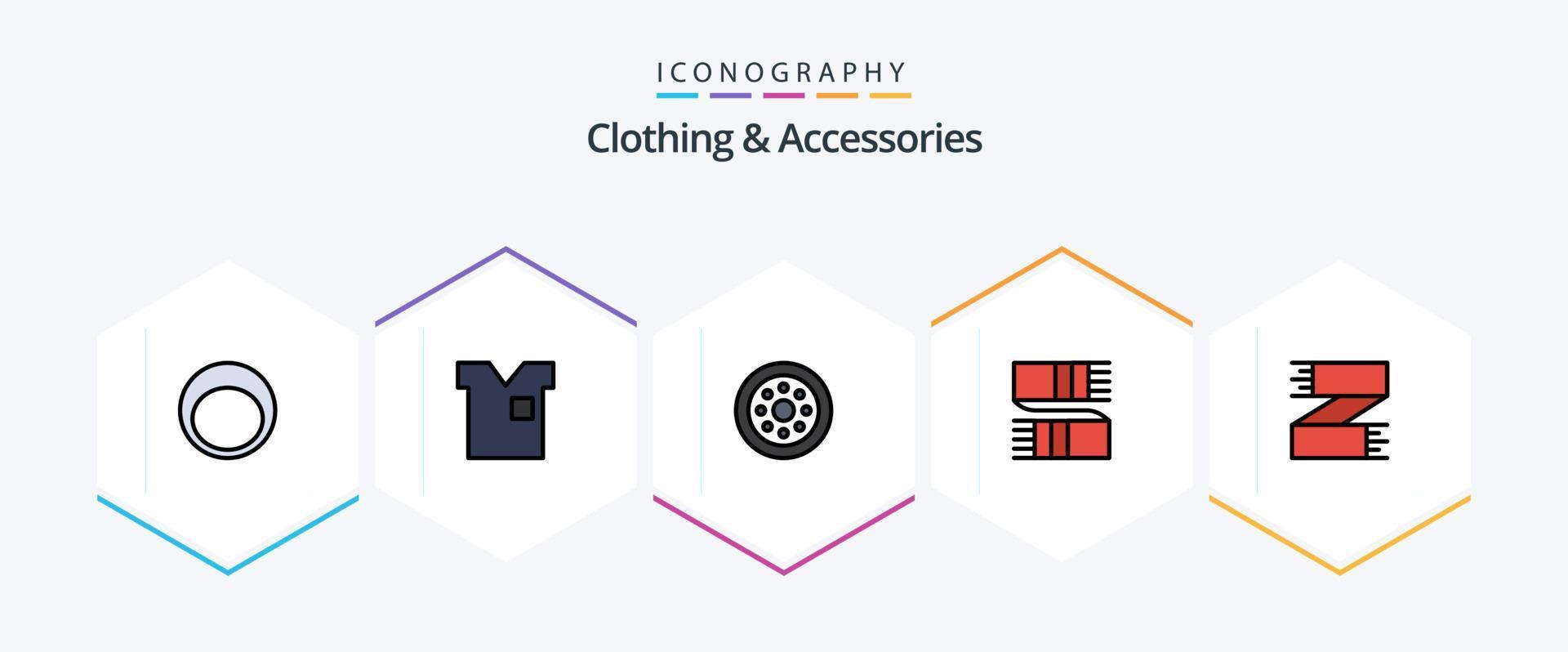 Clothing and Accessories 25 FilledLine icon pack including accessories. fashion. t shirt. clothing. wheels vector