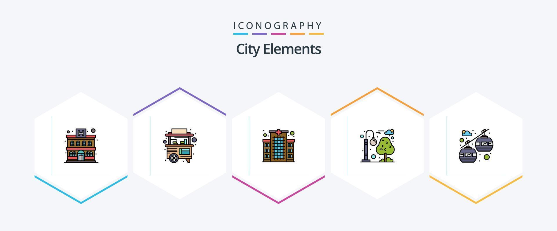 City Elements 25 FilledLine icon pack including chair lift. cable car. clinic. recreation. city vector