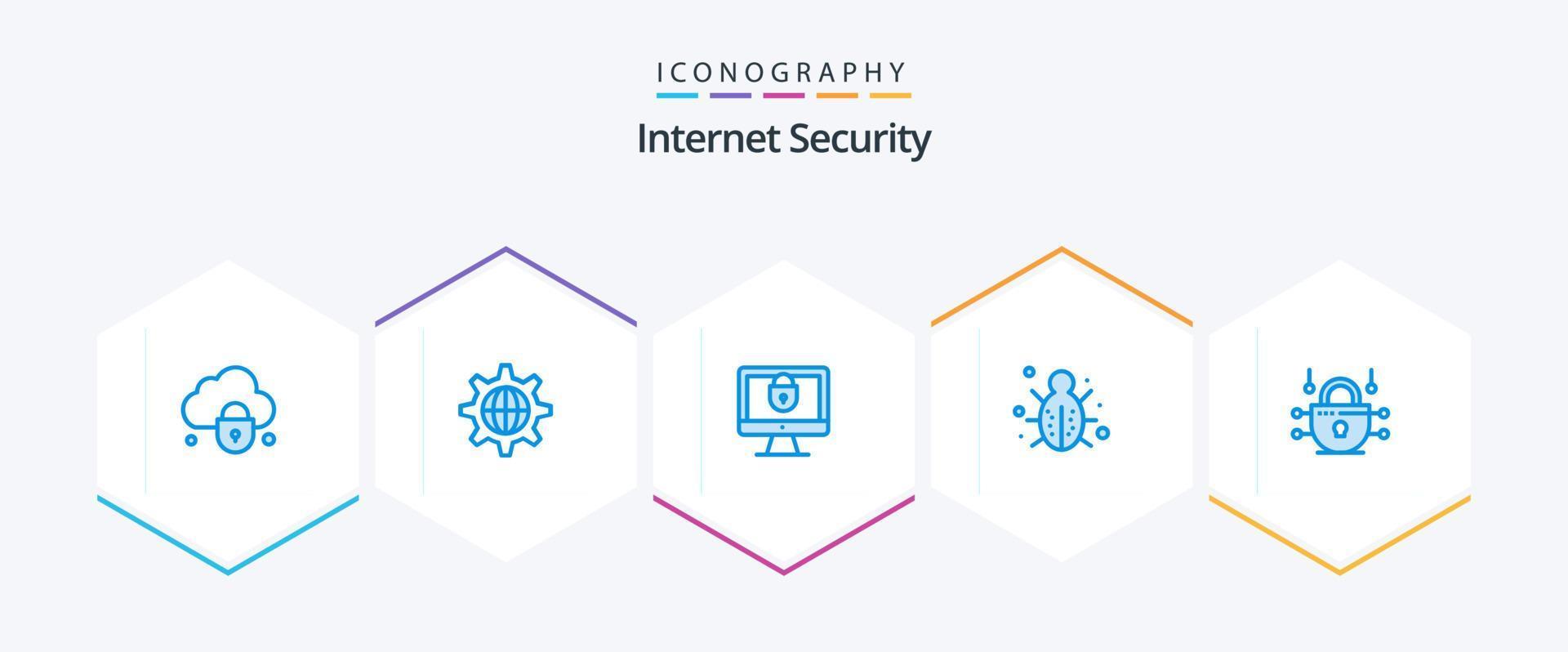 Internet Security 25 Blue icon pack including internet. protection. computer. network. bug vector